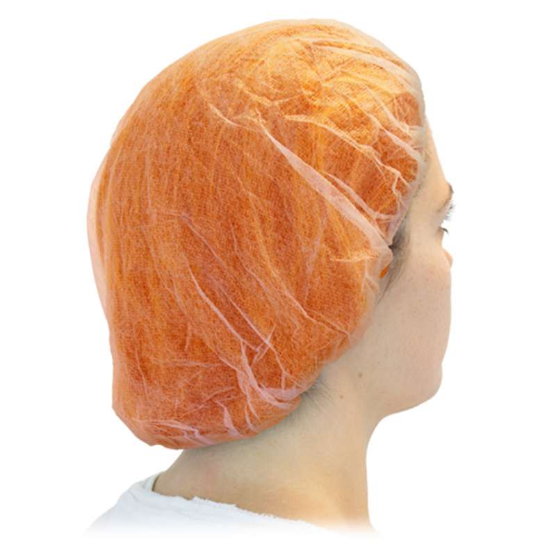 Spunbond Polypropylene 24" Orange Bouffant Cap, 100 per Bag, 10 Bags per Case